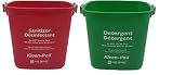 Set of 2 San Jamar Kleen Pails, Red and Green, Detergent and Sanitizer Buckets with 100pk Gloves (3 Quart)