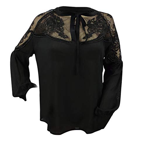 Yezijin Fashion Women Chiffon Lace Hollow Out Solid Blouse Long Sleeve Bandage Tops Sexy Summer Tops 2019 Black - Thumbnail 6