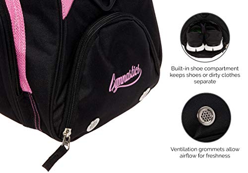 LISH Gemma Gymnastics Duffel Bag - Girl's Travel Sports Gym Bag w/Shoe Compartment (Black/Pink) - Thumbnail 3