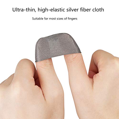 Sterling Silver Fiber, 0.01"(0.5mm) Ultra-Thin, Pubg Mobile Knives Out Finger Sleeve Anti-Sweat Breathable for High-Ranking Players Mobile Game Streamer iPhone/iPad/Android Size:S(6P)
