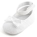 Delebao Baby Girl Infant Satin Mary Jane Baptism Shoes Dance Ballerina Slippers (0-6 Months, White & Socks)