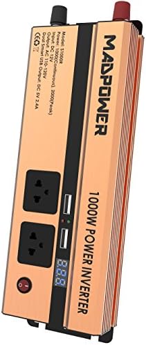 MADPOWER Car Power Inverter 1000W - Auto DC 12V to AC 110V with Dual Fast USB Smart Charging Ports 4.8A for Multi Devices - Drill, Laptop, iPhone, iPad, Samsung etc. LED Screen. Peak Power 2000W