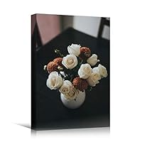 Canvas Wall Art White Floral Arrangement Bouquet Expressive Floral Multicolor Photography Romantics - 12x18 inches