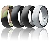 Silicone Wedding Ring For Men By ROQ Affordable Silicone Rubber Band, 7 Pack, 4 Pack & Singles - Camo, Metal Look Silver, Black, Grey, Light Grey