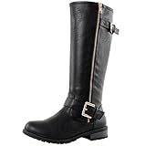 West Blvd Athens Riding Mid-Calf Riding Motorcycle Biker Low Heel Boots