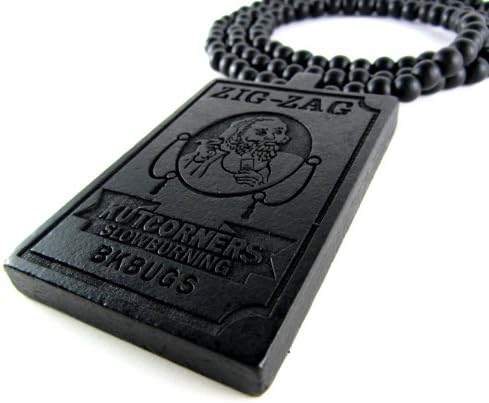 Large Wooden Zig Zag Papers Pendant Wiz Khalifa Bead Chain Necklace All Good Wood Style! Black