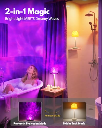 Relaxing Shower Lamp - Waterproof Bathroom Light with 16 Color Ocean Wave Projector, 6000mAh Rechargeable Shower Light with Remote & Touch Control, Cordless Lamp for Bathroom Shower Bathtub