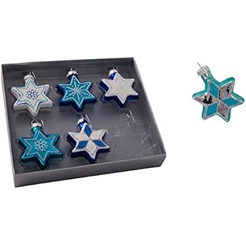 Kurt Adler Glass Jewish Stars with Glitter Ornament, Set of 6