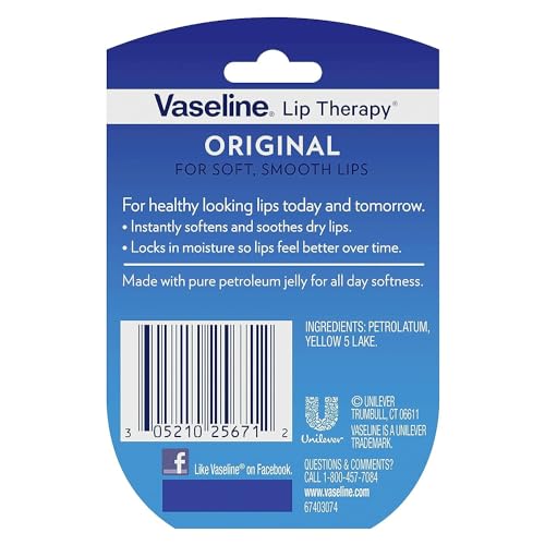 Vaseline Lip Therapy Original 4-Pack – Moisturizing Lip Balm for Very Dry Lips in Mini Jars, 0.25 Oz Ea
