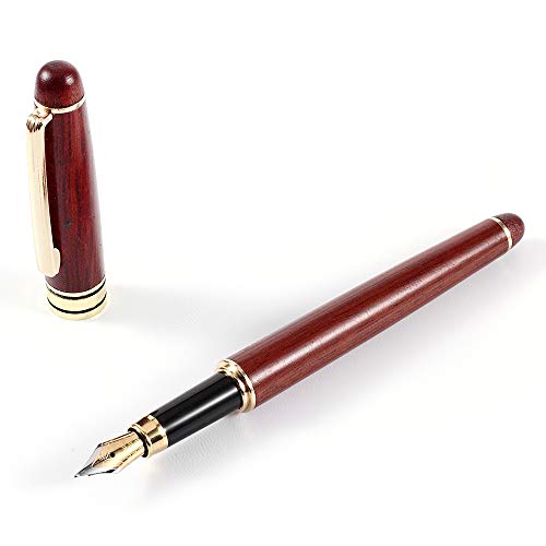 Fountain Pen with Case, MaleDen Vintage Rosewood Calligraphy Pen with Ink Refill Converter and Medium NIB for Writing, Executive Signature, Exquisite Gift