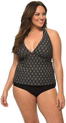 Beach Party Plus Size Tankini Swimsuit with Removable Shaper Bra Pad and Brief Bottom