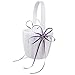 OurWarm Double Heart Wedding Flower Girl Basket White Satin Rhinestone Decor Purple Wedding Party Favor