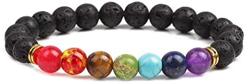 Chakra Healing Bracelet with Volcanic Lava Stone, Yoga Healing Meditation Bracelet for men and women