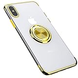Grotech iPhone Xs Max Case Clear Ring Holder Car Magnetic Slim Fit Flexible Silicone Protective Bumper Cover (Gold)