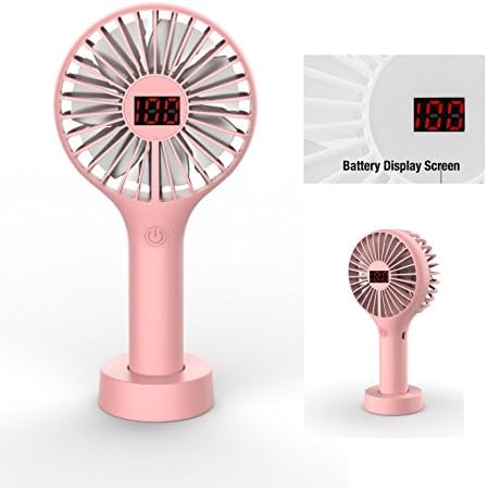 Laha NY Mini Handheld FAN, Portable Personal Rechargeable USB Fan with base, Personal Desk Fan With LED SCREEN (Battery display),3 Speed level for home,office, outdoor activity(Pink)