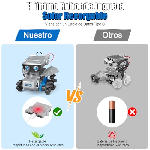 Robot de Juguete Solar Recargable, Juguetes de Proyectos STEM para Adolescentes de 8 a 16 Años, Kit de Experimentos de Construcción de Bricolaje, Alimentado por Energía Solar o Alimentado por Batería