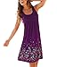 CadeVic Women's Summer Casual Loose Floral Mini Print Pleated Sleeveless Sundress A-Line Beach Dress,Purple,Small