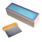 Allforhome (TM) Flexible Rectangular Silicone Soap Mold with Wood Box and Straight Stainless Steel Soap Cutter Slicer for Homemade 42oz Soap Produce