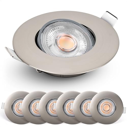 EMOS LED Einbaustrahler 230V Dimmbar, 4,9W / 480lm, 50° Schwenkbar, Warmweiß 2700K | Set mit 6 Stück LED Spots 230V Ultraflach, Rund | Deckenspots Dim