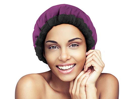 Deep Conditioning Heat Cap- Cordless, Microwavable Heat Cap for Steaming, Heat Therapy for Hair, Microfiber Cotton, Reversible, Flaxseed Interior by Glow by Daye (Purple/Black)