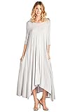 12 Ami Solid 3/4 Sleeve Pocket Loose Maxi Dress Silver L