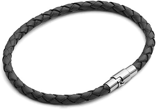 Tribal Steel Black Plaited Leather Bracelet - Unisex 19cm Leather Bracelet with Bayonet Clasp, Extra Secure Magnetic Closure