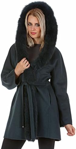 Madison Avenue Mall Guy Larouche Reversible Hooded Cashmere Jacket Coat Women - Everest Green-River Blue - 10