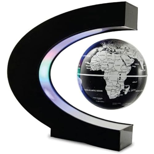 JDXQBLD Detailed Autobiographical Globe, C-Shape Magnetic Suspension Maglev Levitation World Globe, Earth Globe for Home Décor Office Desktop New，Black