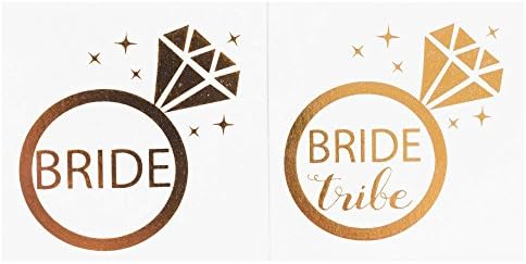 Bachelorette Party Temporary Tattoos, 12-Pack Bride & Bride Tribe Long-Lasting Metallic Gold for Wedding Ideas, Bridal Shower Decorations, Bridal Shower Party Supplies, 2 X 2 inches (Ring) …