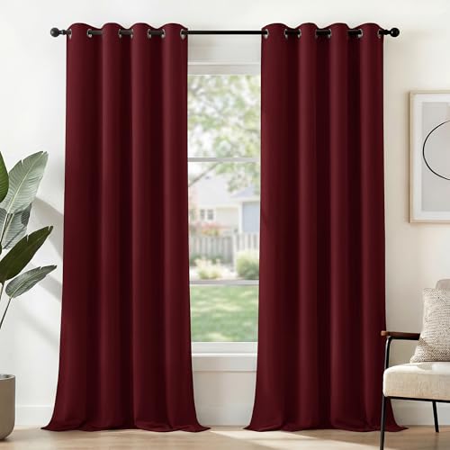 Deconovo Super Soft Bedroom Curtains Thermal Insulated Energy Saving Kids Curtains for Door 55 x 106 Inch Red 1 Pair