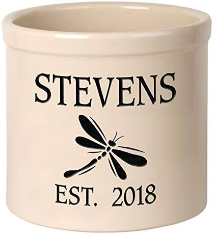 Address Signs - Whitehall 2587BK Personalized Dragonfly 2 Gallon Stoneware Crock with Ceramic Material in Black 9.75