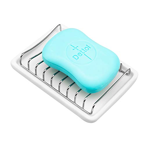 Slideep Ceramic Soap Dish Holder, Stainless Steel Soap Bar Holder for Bathroom and Shower, Double Layer Draining Soap Box - Thumbnail 7