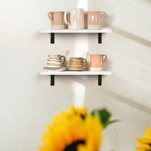 Labcosi White Rustic Wood Wide Floating Shelves for Wall, 8 Inch Deep