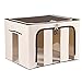 LivingBox 70 Quart/ 66 Liter Extra-Large Foldable Storage Containers Fabric with See-Through Window, Oxford Fabric Storage Bins, Natural