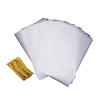 Cello Treat Bag 200 PCS Cellophane Goody Bags Party Favor Bag Clear Candy Bags Metallic with Twist Ties for Gift Bakery Cookies Dessert (5 x 7 INCH)