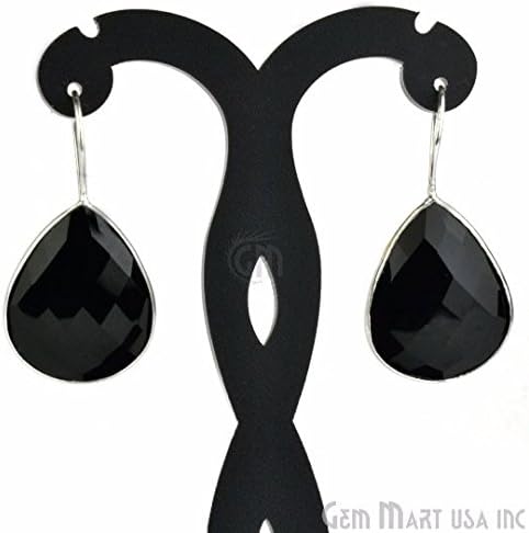 Beautiful Handmade Black Onyx, smooth Bezel Pears shape Connector Earring, 21x26mm Silver plated (BOER-90011)