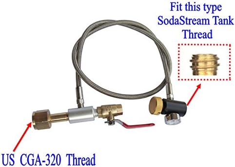 New Soda Club High Pressure Hose CO2 Fill Station For Filling Soda Tank (Single valve,36" Stainless Steel Braided Hose With Gauge)