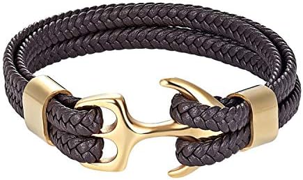 Cyan mango Fashion Anchor Bracelets Men Women Paracord Bracelet Male Wrap Metal Stainless Steel Hook,23cm