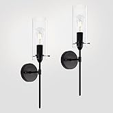 Ioptang Modern Wall Sconces Set of Two, Black Wall Sconce with Clear Glass Shade, Hardwired Wall Mount Light Fixtures for Liv