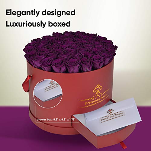 Premium Roses| Real Roses That Last a Year | Fresh Flowers| Roses in a Box (Burgundy Box, Large)
