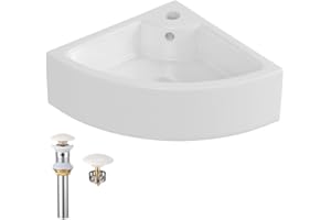 Albriya Small Corner Wall Mount Bathroom Sink and Faucet Combo with Overflow Triangle White Porcelain Ceramic Wall Hung Mini Vanity Space Bathroom sink(Sink with Faucet & Drain)