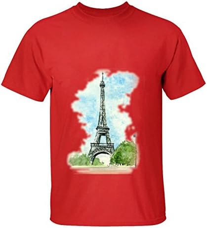 Adj La Tour Eiffel Watercolor Tower T Shirts for Man L red