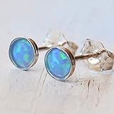 Sterling silver studs blue opal 4mm post earring posts Light Blue