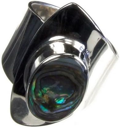 Large Unusual Statement Paua Shell Abalone Sterling Silver Heavy Wrap Solid Ring - Womens Ladies - Birthday Anniversary Jewellery Present Gift