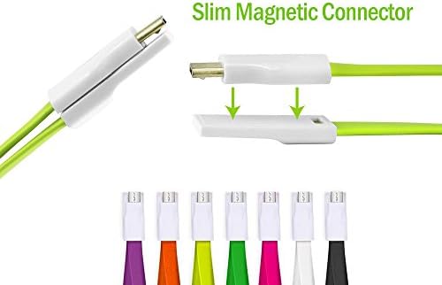 Tangle-Free Magnetic Philips Xenium V526 Ultra Portable Flat Charging and Data MicroUSB Cable. (1ft / / BLUE / Case Compatible)