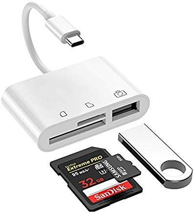 USB C to SD Card Reader, 3 in 1 USB C to USB Camera Connection Kit SD/Micro SD Card Reader, USB C to USB2.0 Female OTG Adapter Compatible with New i-Pad Pro 11"/12.9" 2018, Mac-Book Pro
