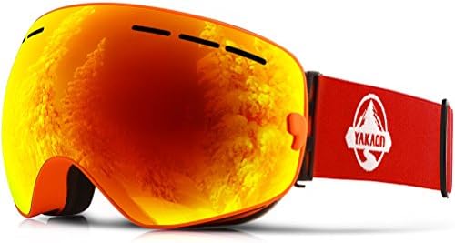 Ski Goggles, YAKAON Y1 Ski Snowboard Goggles with UV400 Protection Anti-fog Spherical Double Lens OTG Helmet Compatible Fix-point Anti-slip Strap Technology