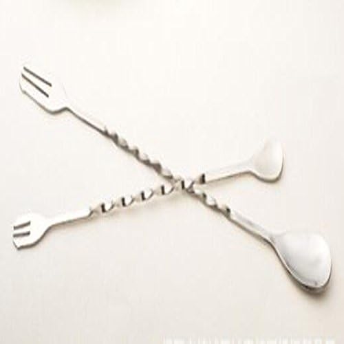 Threaded Bar Spoon Swizzle Stick 2pcs/set Fork Cocktail Picks Tool Tableware Dinnerware Stainless Steel