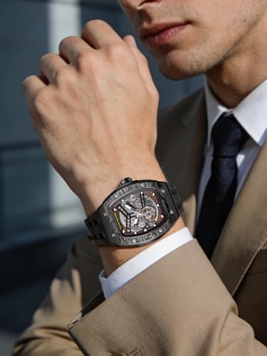 TSAR BOMBA Men's Automatic Watch Skeleton Watch Luxury Barrel Mechanical Watch 50m Waterproof Analog Watch