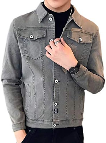 ONTBYB Men's Casual Denim Jacket Military Slim Fit Long Sleeve Button Coat